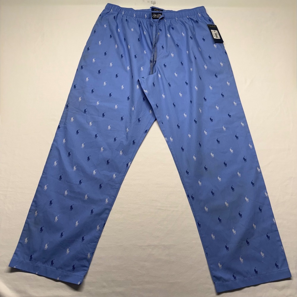 Polo Ralph Lauren Pajama Pants Pony Print XL Blue Mens Woven Cotton NWT